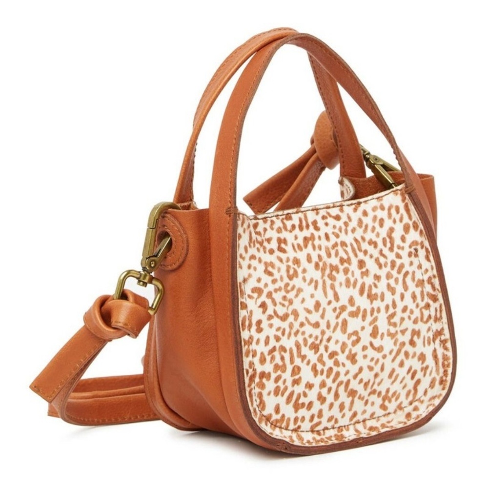 Madewell Tan Leather Crossbody with Cream Leopard Panel